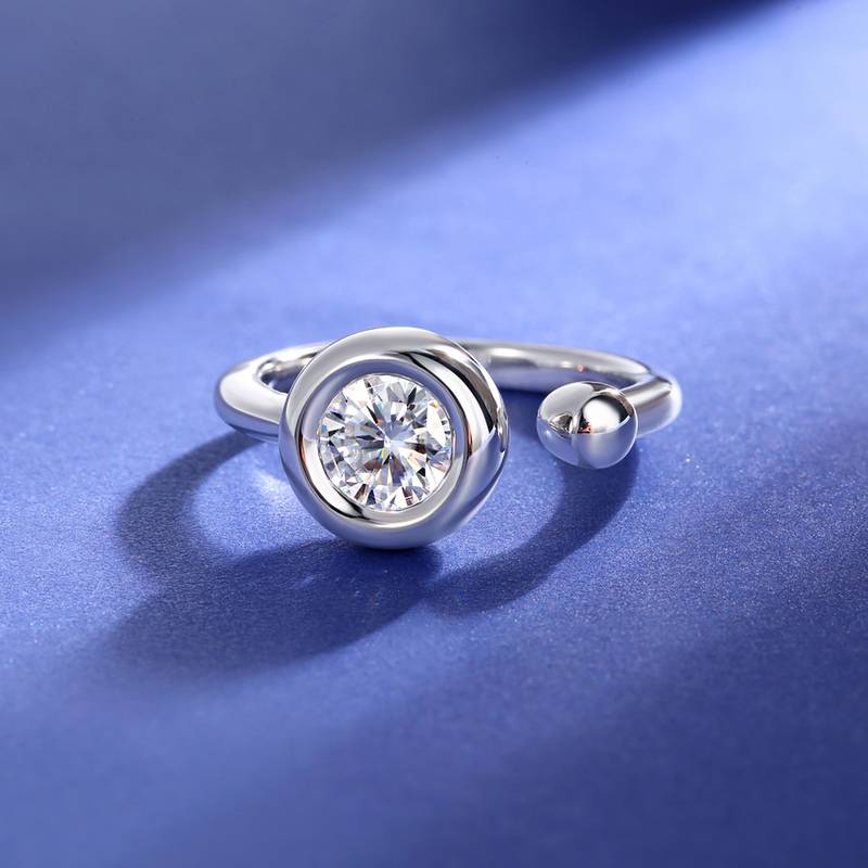 开口水泡S925银镀白金Women's Ring1ctD级